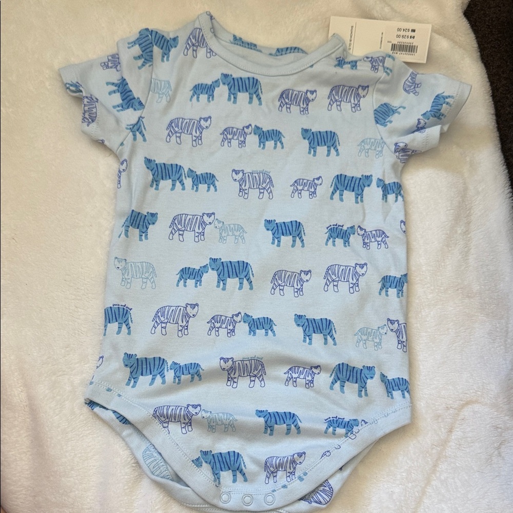Janie and Jack Blue and White Tiger Print Bodysuit